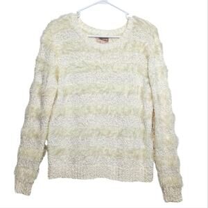 Forever 21 Contemporary Scooped Neck Striped Knitted and Eyelash Sweater Medium